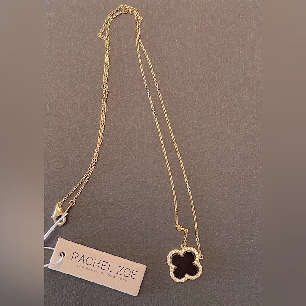 NWT Rachel Zoe Sterling Silver Black Clover Pave Necklace - Picture 8 of 10